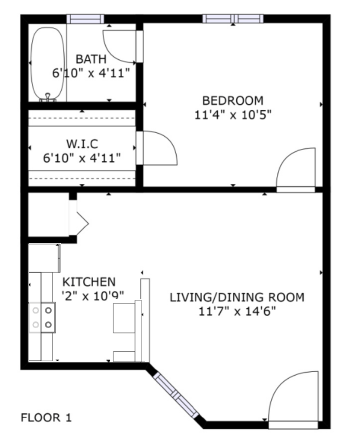 1 bed 1 bath floor plan H at The Eastern Apartments, Dallas, TX, 75204
